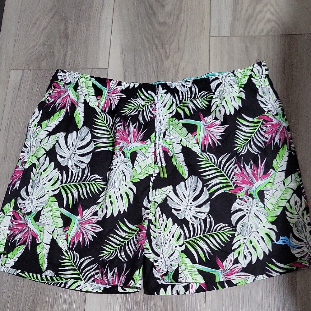 Tommy Bahama Black Tropical Print Swim Shorts Size XL